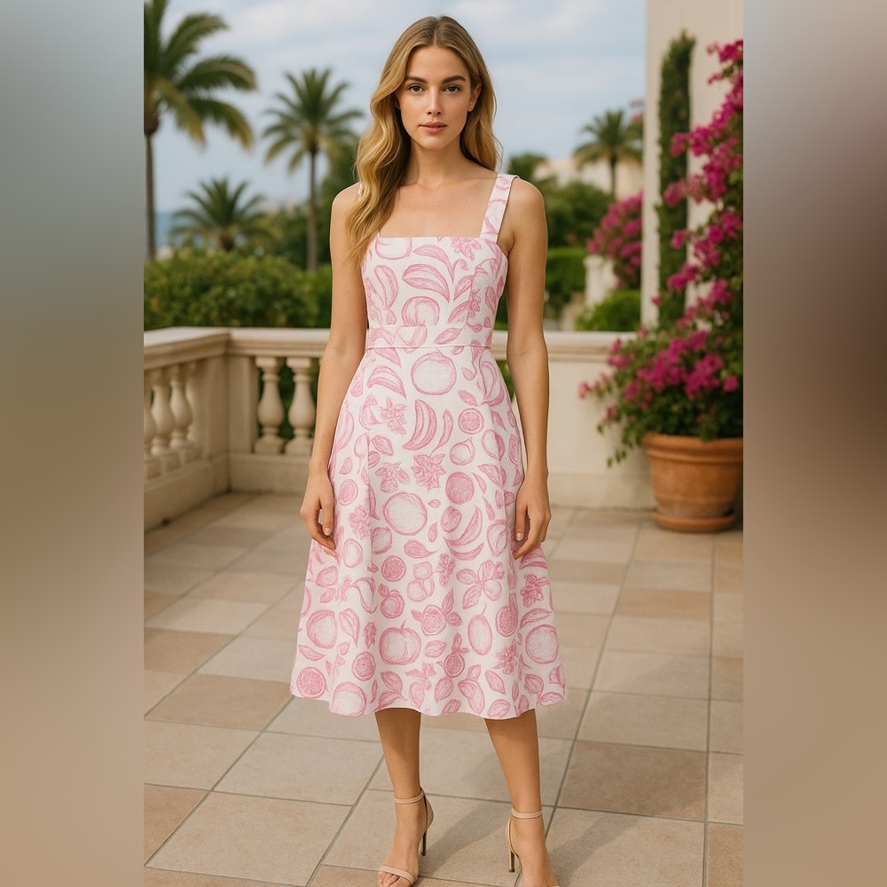 Amanda Uprichard Posey Pink Macedonia Midi Dress Size XS Coastal Prep Summer NWT